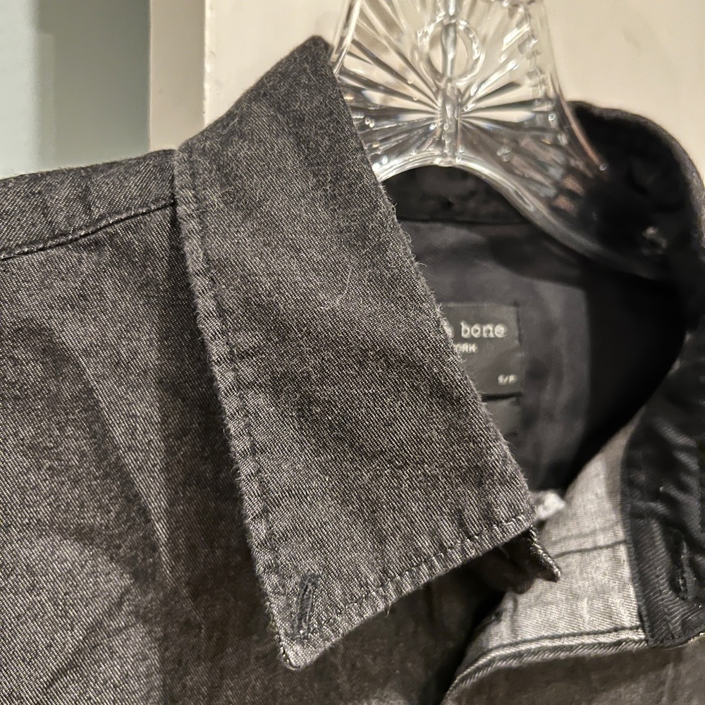 RAG & BONE Dark Grey Denim Cotton Blend Fit 2 Sz S Long Sleeve Button Down Shirt - Picture 8 of 10